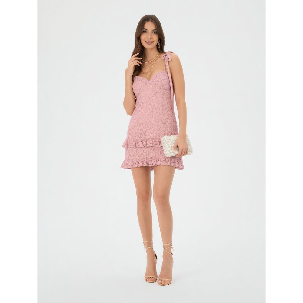 ASTR the Label NWT Size L Blush Pink Lace Tie Strap Ruffle Mini Dress